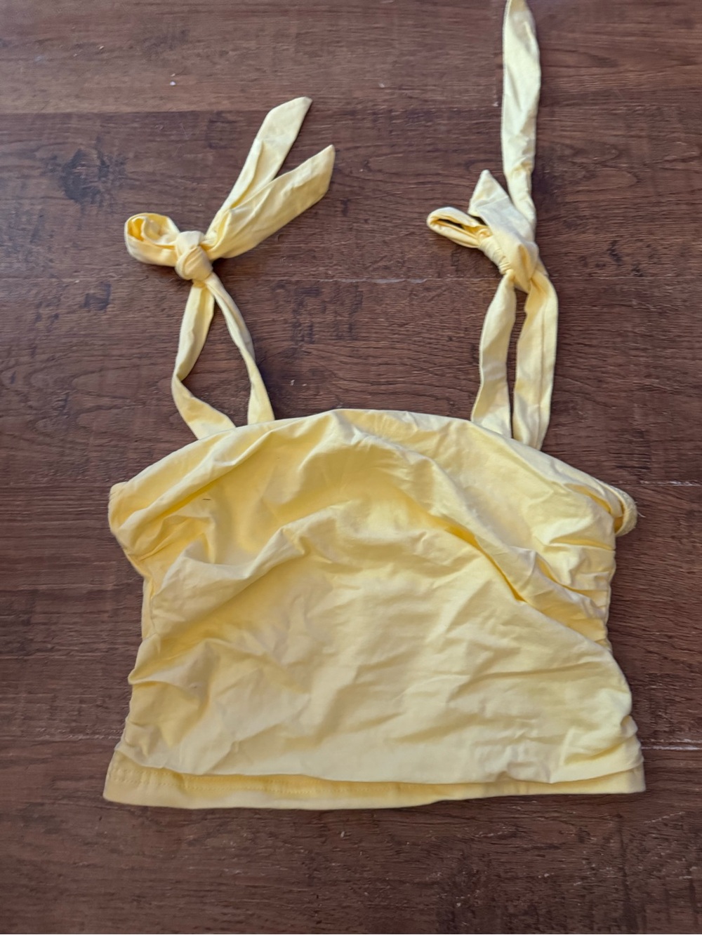 Yellow Tie Strap Ruched Crop Top S NEW